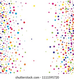 Vector colorful round confetti isolated on white background.Birthday card.Square card and frame.Template for holiday, party, birthday, wedding, solemnity.
