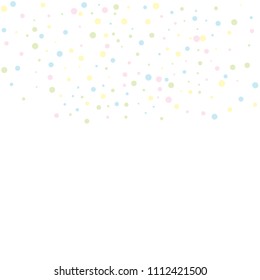 Vector colorful round confetti isolated on white background.Birthday card.Square card and frame.Template for holiday, party, birthday, wedding, solemnity.