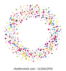 Vector colorful round confetti isolated on white background.Birthday card.Square card and frame.Template for holiday, party, birthday, wedding, solemnity.