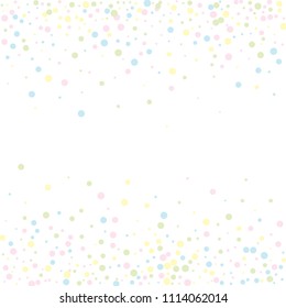 Vector colorful round confetti isolated on white background.Birthday card.Square card and frame.Template for holiday, party, birthday, wedding, solemnity.