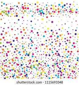 Vector colorful round confetti isolated on white background.Birthday card.Square card and frame.Template for holiday, party, birthday, wedding, solemnity.