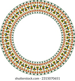 Vector colorful round Egyptian border. circle, ring Ornaments of Ancient Egypt. Geometric African frame.