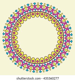 Vector colorful round lace frame. Greeting card with place for text