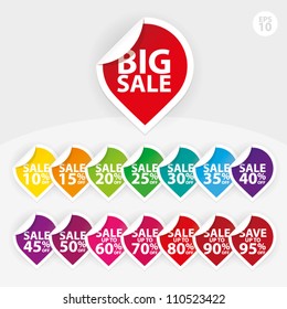 Vector: Colorful sale labels with variety of discounts - eps10