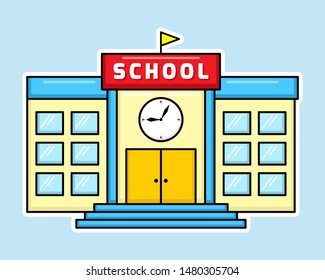 Vector of colorful School Building with cartoon style. Back to school.