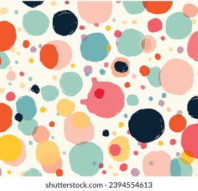 Vector Colorful Seamless Abstract Pattern on White Background, in the Style of Minimalist Palette, Rectangular Fields, Confetti-Like Dots, 20th Century Scandinavian Style, Thick Paint Layers