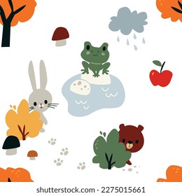 Vector colorful seamless baby pattern, print with different cartoon animals and trees for children, kids clothes, wear, apparel. children's clothing template