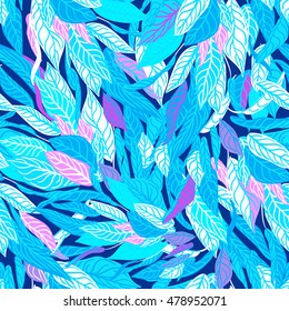 Vector colorful seamless background with blue leaves. Modern illustration. Can be used for wallpaper, pattern fills, web page, surface textures, textile print, wrapping paper.