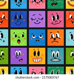 Vector Colorful Seamless Background with Illustrations different emotion face. Bright cartoon-styled elements for your design of wallpaper, t-shirt print, graphic print pattern fills, wrapping paper