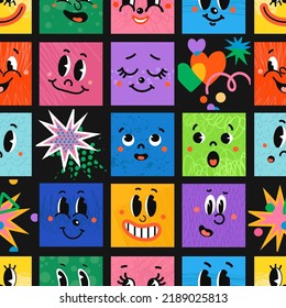 Vector Colorful Seamless Background with Illustrations different emotion face. Bright cartoon-styled elements for your design of wallpaper, t-shirt print, graphic print pattern fills, wrapping paper - Shutterstock ID 2189025813