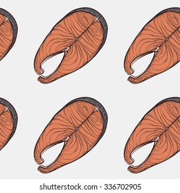 vector colorful seamless background with raw  salmon steaks
