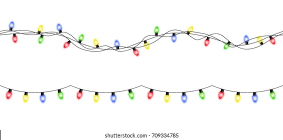Vector colorful seamless christmas light garlands isolated on white background