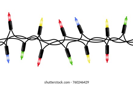 Vector colorful seamless christmas light garland isolated on white background