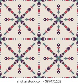 Vector colorful seamless decorative ethnic pattern. American Indian motifs. Background with Aztec tribal ornament. Boho style.