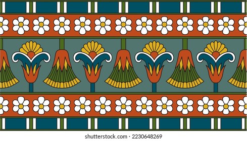 Frontera egipcia incolora y transparente con vectores. Interminables Ornamentos del Antiguo Egipto. Marco geométrico africano.