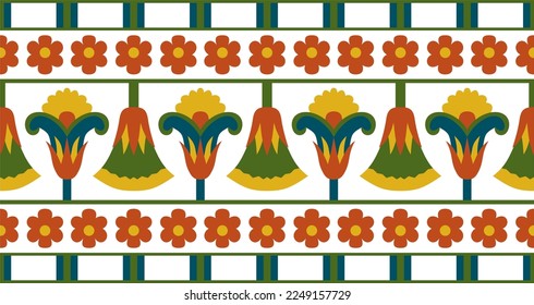 Vector colorful seamless Egyptian border. Endless Ornaments of Ancient Egypt. Geometric African frame.