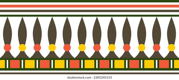 Vector colorful seamless Egyptian border. Endless ornament of Ancient Africa. Pattern of lotus flowers and sun.
