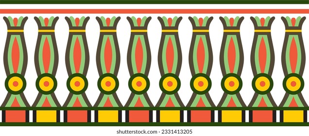 Vector colorful seamless Egyptian border. Endless ornament of Ancient Africa. Pattern of lotus flowers and sun.
