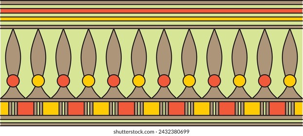 Vector colorful seamless Egyptian border. Endless ornament of Ancient Africa. Pattern of lotus flowers and sun.
