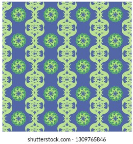 vector colorful seamless green ethnic ornament pattern on blue background