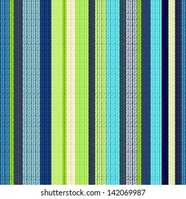 Vector Colorful Seamless Knitted Pattern With Blue and Green Vertical Stripes. 