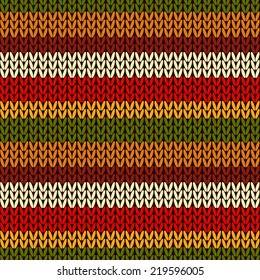Vector colorful seamless knitting wool pattern. Needlework knit texture background. Ornamental knitted strip backdrop.