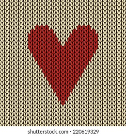 Vector colorful seamless knitting wool pattern with heart. Needlework knit texture background. Ornamental knitted love backdrop. Happy Valentines Day.