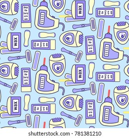 Vector colorful seamless pattern with blue and yellow hair removal equipment. Cute epilatory and depilatory texture with rezor, epilator, laser, wax for textile, wrapping paper, background, web design