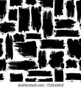 Vector colorful seamless pattern with brush strokes. Black fantasy . Dark color on white background. Hand painted grange texture. Ink geometric elements. Fashion modern style. Unusual