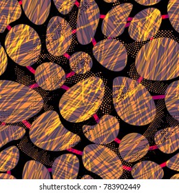 Vector colorful seamless pattern with brush dots, strokes, circles and strokes. Hand painted grange texture. Ink geometric elements.
