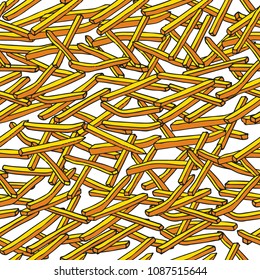 Vector colorful seamless pattern of a crispy french fries isolated from white background. Print design doodle style of fast food