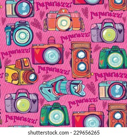 Vector Colorful seamless Pattern of Cute Retro Cameras. 