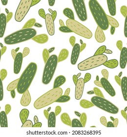 Vector colorful seamless pattern design illustration with decorative cactus branches in green tones. The design is perfect for backgrounds, textiles, wrapping paper, decorations, stationery