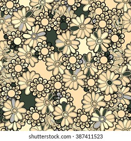 Vector colorful seamless pattern. Ethnic retro design with floral elements