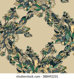 Vector colorful seamless pattern. Ethnic retro design in zentangle style with floral elements.
