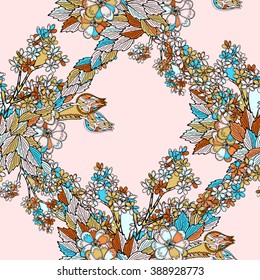 Vector colorful seamless pattern. Ethnic retro design in zentangle style with floral elements