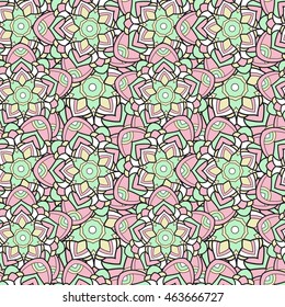 Vector colorful seamless pattern. Ethnic retro design in zentangle style