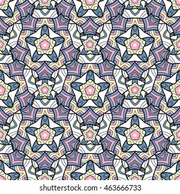 Vector colorful seamless pattern. Ethnic retro design in zentangle style