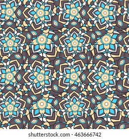 Vector colorful seamless pattern. Ethnic retro design in zentangle style