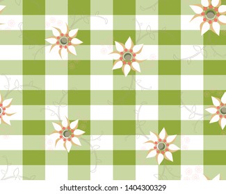 Vector colorful Seamless pattern flower with green and white checker background