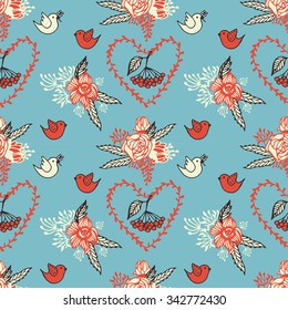 vector colorful seamless pattern with hand drawn flowers, editable background