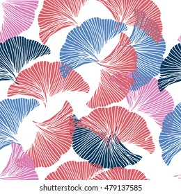Vector colorful seamless pattern. Hand drawn leaf of Ginkgo Biloba.