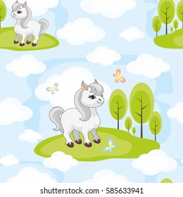 Vector colorful seamless pattern with the image of horse in cartoon style.