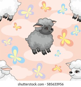 Vector colorful seamless pattern with the image of a sheep in cartoon style.