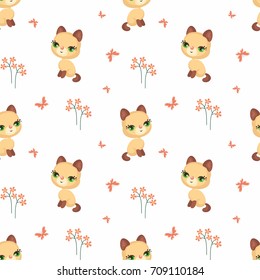 Vector colorful seamless pattern with the image of cute cats in cartoon style.