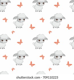 Vector colorful seamless pattern with the image of farm animals in cartoon style.