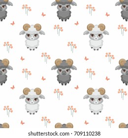 Vector colorful seamless pattern with the image of farm animals in cartoon style.