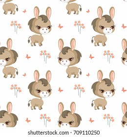 Vector colorful seamless pattern with the image of farm animals in cartoon style.
