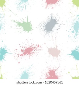 Vector colorful seamless pattern with ink splash, blot and brush stroke  Grunge textured elements design background, pastel colors