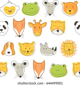 Vector colorful seamless pattern for kids with animals.  Ideal for cards, invitations, baby shower, party,  kindergarten, children room decoration.